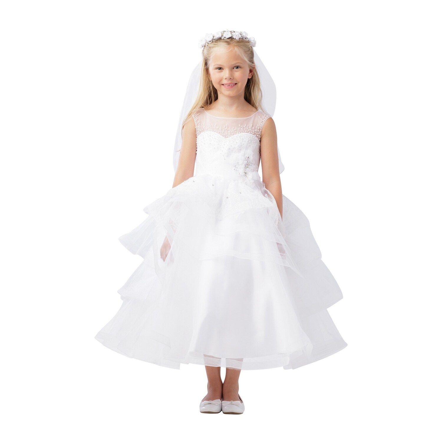 banded lace illusion flower girl dress