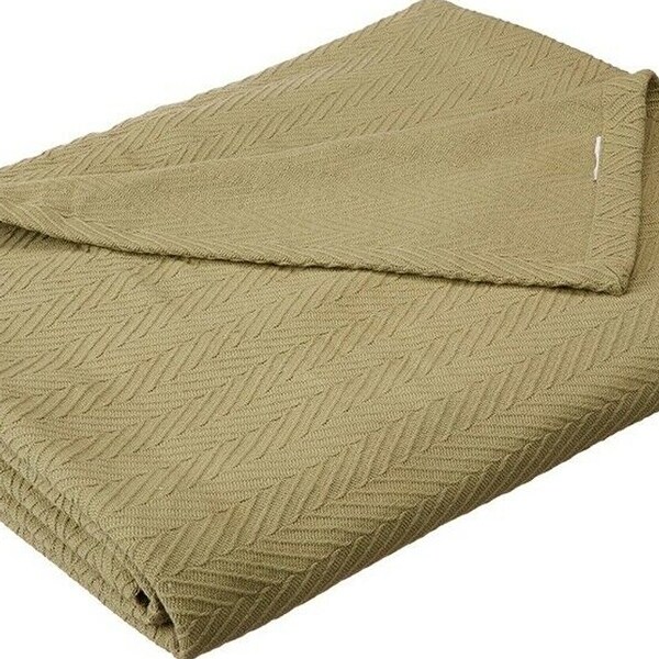Basketweave Thin Cotton Cozy Bed Blanket Full Queen Sage Bed
