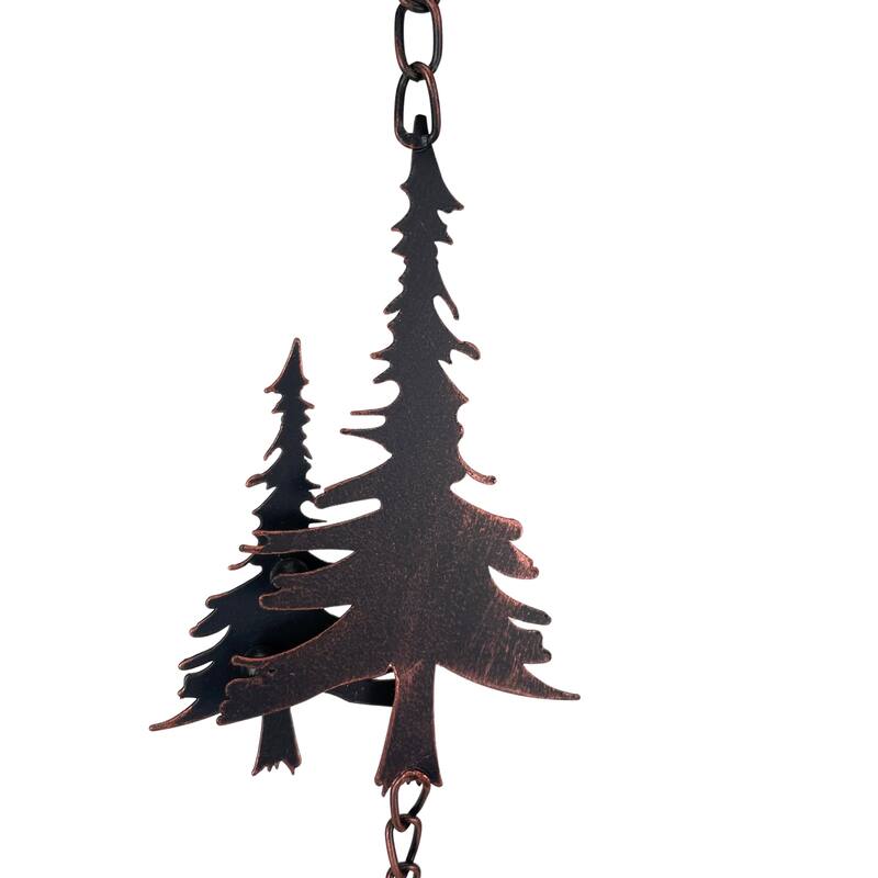 70" Metal Rain Chain - Forest Trees & Zen Bells, Aged Bronze, 3.25" - 3.25 X 70 X 0.25 inches