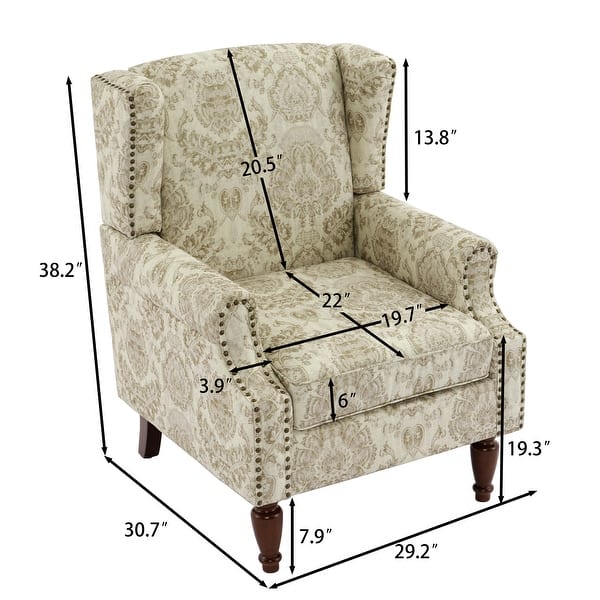 dimension image slide 1 of 8, 2 Set Transitional Patterned Wingback Accent Chairs with NailHead