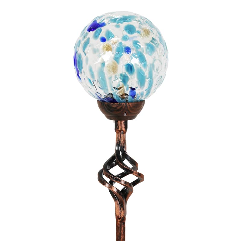 Exhart Solar Pearlized Honeycomb Glass Ball Garden Stake with Metal Finial, 4 by 31 Inches