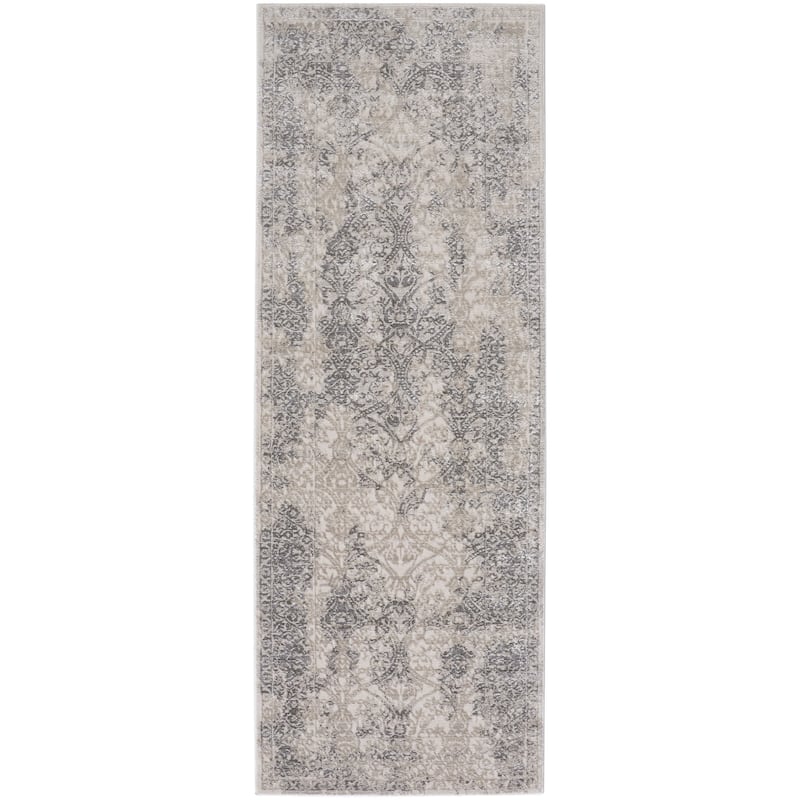 Grand Bazaar Alexander Machine Made Distressed Modern Area Rug - 2'10" x 7'10" - Ivory/Gray/Black