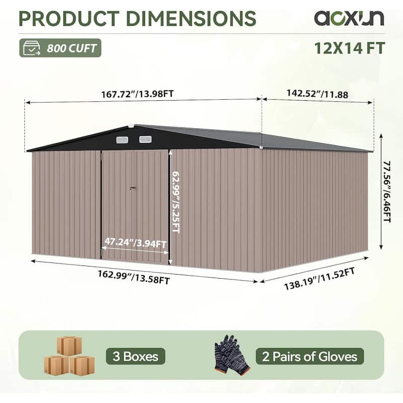 Outdoor Storage Shed with Lockable Doors and Air Vents for Garden