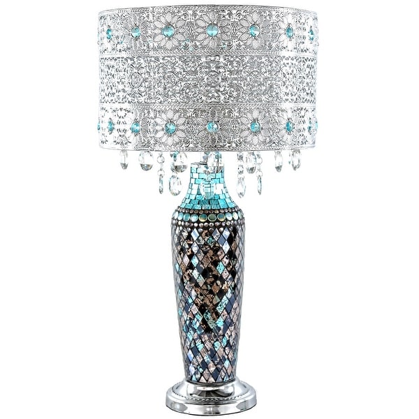 Metal Mosaic Hanging Glass Crystal Table Lamp - 13"L x 13"W x 24.25"H. Opens flyout.