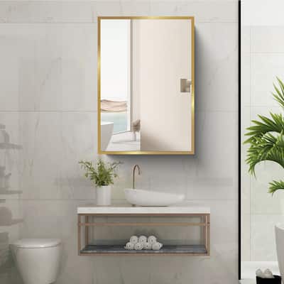 16" Aluminum Bathroom Mirror Wall Medicine Cabinet with Adjustable Shelves