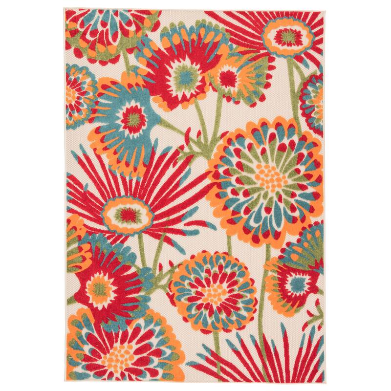 Balfour Indoor and Outdoor Floral Area Rug - 4' x 6' - Red/Orange