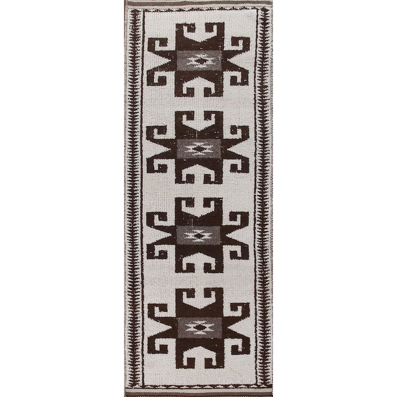 Natural Dye / Beige Anatolian Turkish Runner Rug Handmade Wool Carpet - 3'4"x 11'0"