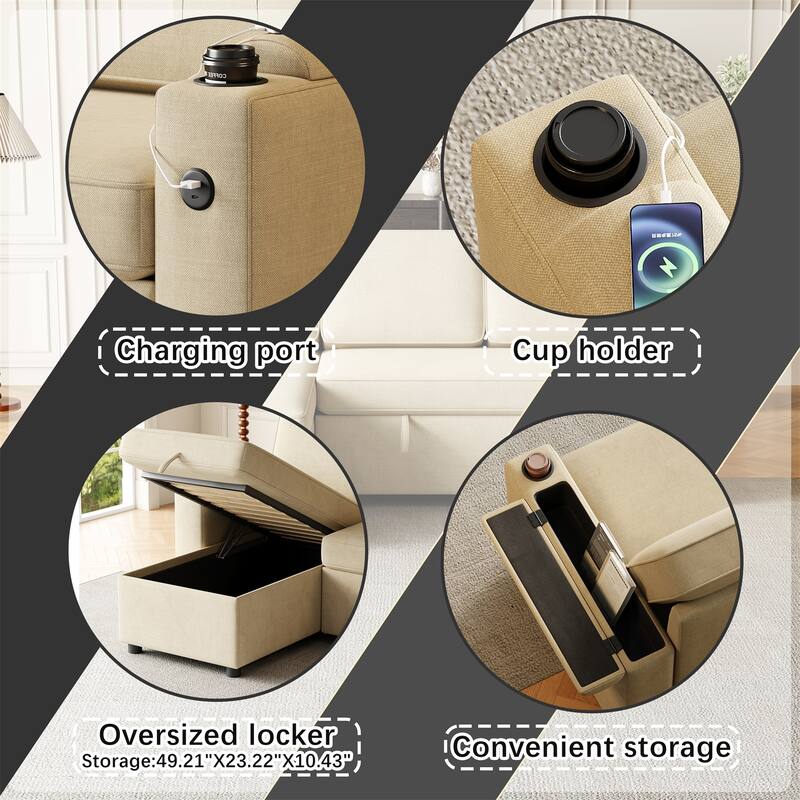 85.8" 2 in 1 Pull Out Sleeper Sofa with Pull Out Bed and Charging Port
