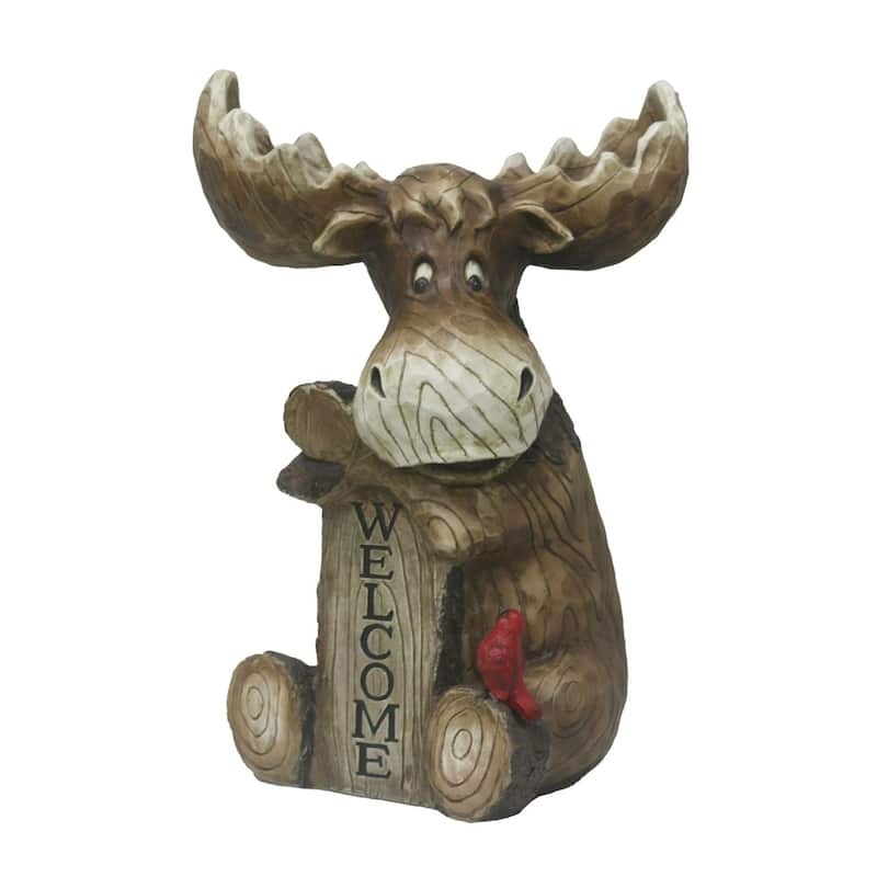 Moose Cub with Cardinal Outdoor Welcome Garden Sign - 17.75"