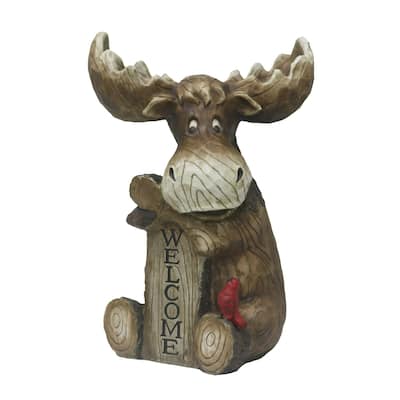 Moose Cub with Cardinal Outdoor Welcome Garden Sign - 17.75"