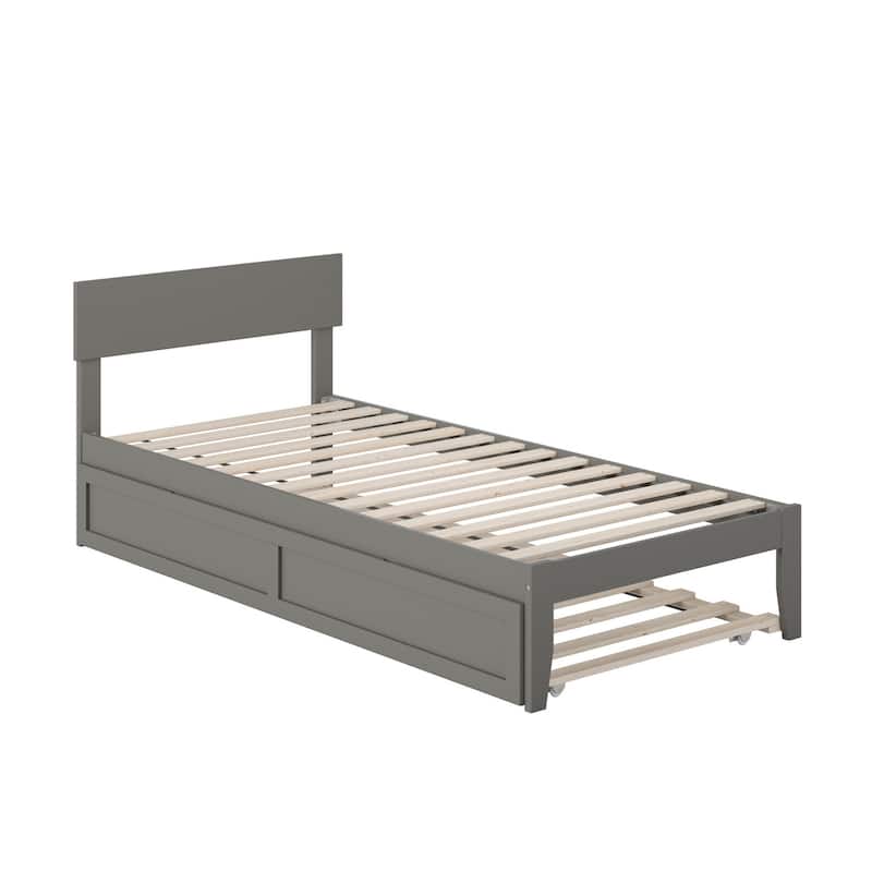 Modern Muse Platform Bed with Trundle - Twin XL - Grey Wood Bed Frame - Minimalist Design