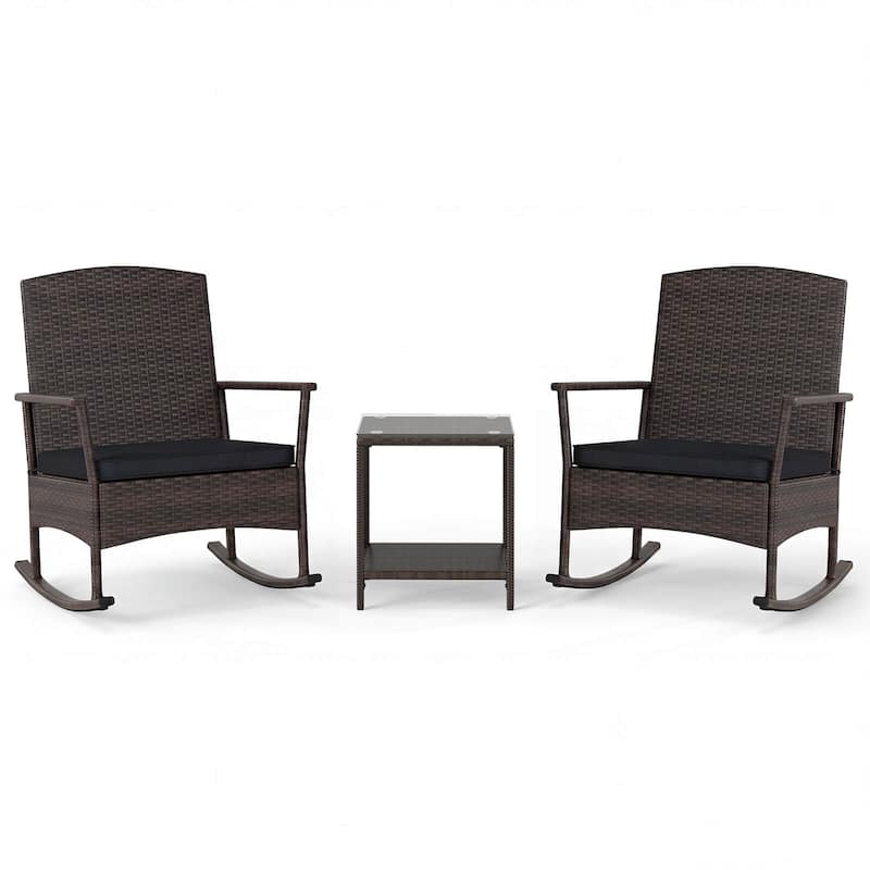 Costway 3 Piece Patio Rocking Set Wicker Rocking Chairs with 2-Tier - See Details