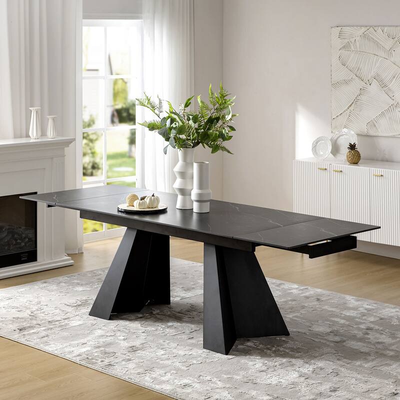 Noah 94" Mordern Extendable Dining Table with Metal Base by HULALA HOME