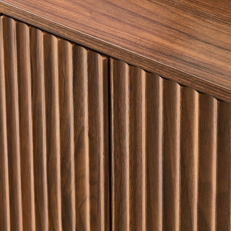 31.5 Inch Modern Wavy Sideboard Cabinet, 2 Door Curved Storage Console with Wood Grain Top