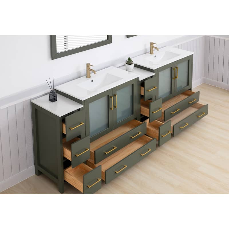 Vanity Art 96" Double Sink Bathroom Vanity Set 10 Dove-Tailed Drawers, 3 Cabinets, 2 Shelves Soft-Closing Doors with Free Mirror
