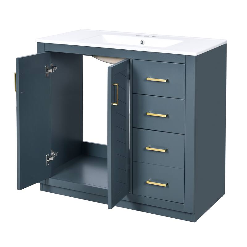 GDFStudio 36'' Bathroom Vanity with Ceramic Sink,Freestanding Vanity Set with 3 Drawers& Soft Closing Doors