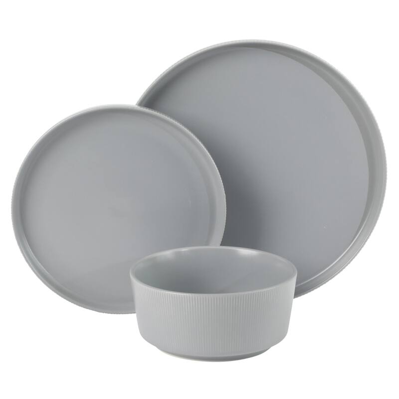 Gibson Home Dempsey Road 12-Piece Durable Modern Embossed Stoneware Dinnerware Set - Service for 4