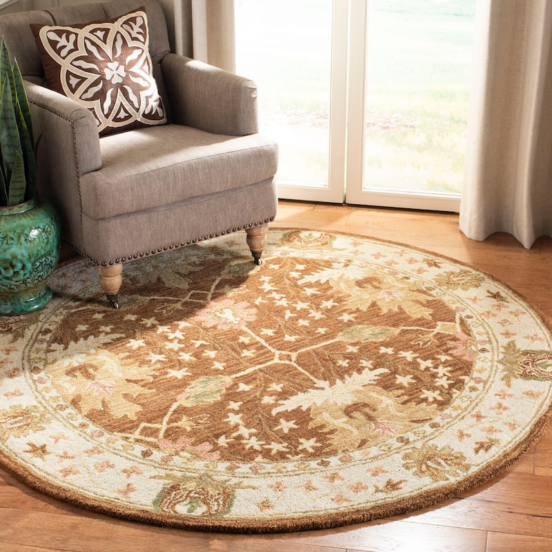SAFAVIEH Handmade Anatolia Masami Traditional Oriental Hand-spun Wool Rug - 8' Round - Brown/Beige