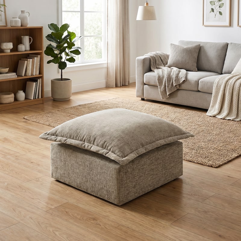 Comfy Cloud Couch Plush Modular Sectional Sofa For Living Room - Camel/Ottoman - Reversible