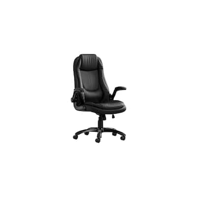 Executive Office Chair - Adjustable Height, Leather-Look, Ergonomic Desk Chair - Black Finish