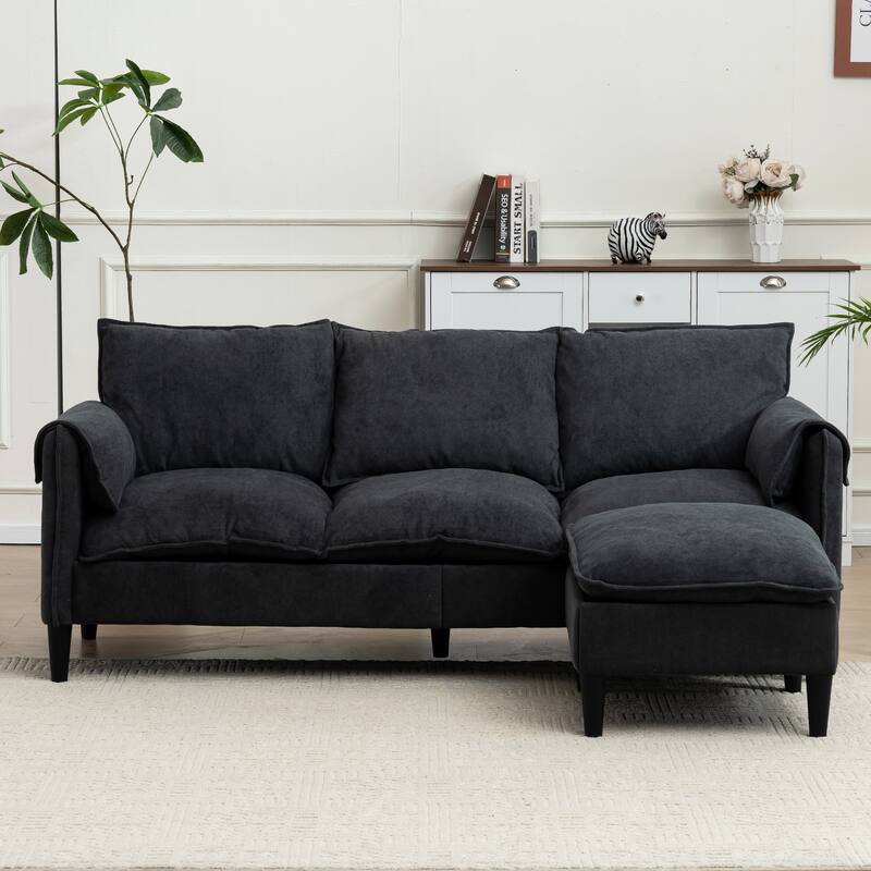 78.74" 3-Seater L-Shaped Convertible Sofa with Footstools & Storage - Grey