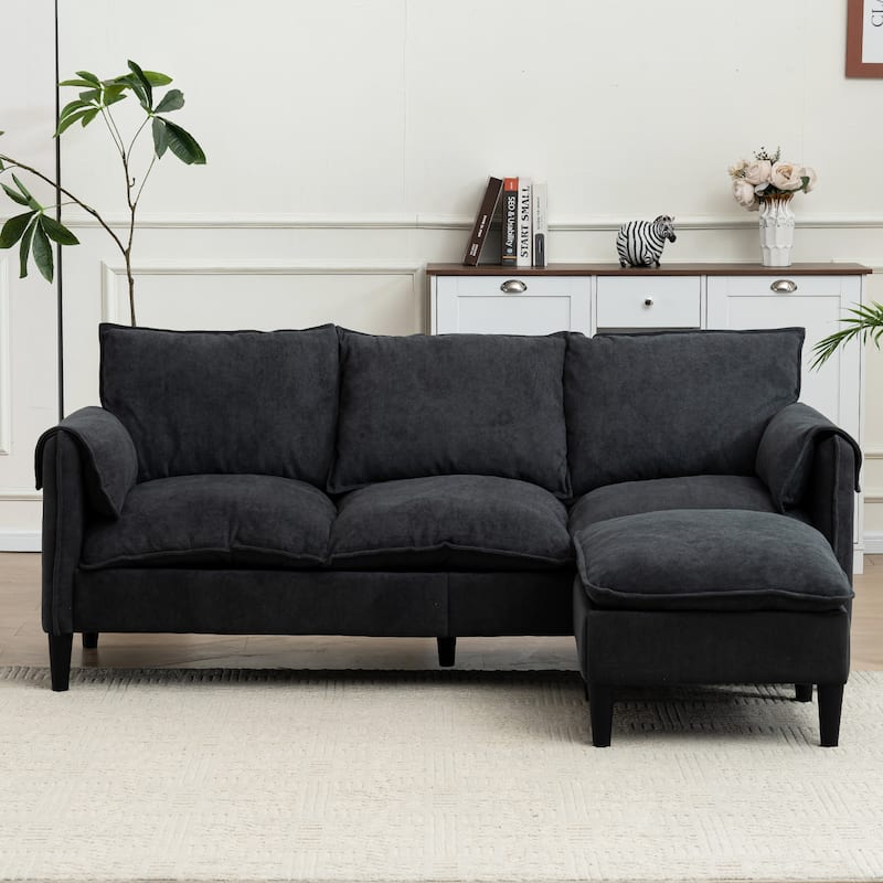 Convertible L-shaped Chaise Sectional Sofa with Storage Ottoman - Dark Grey