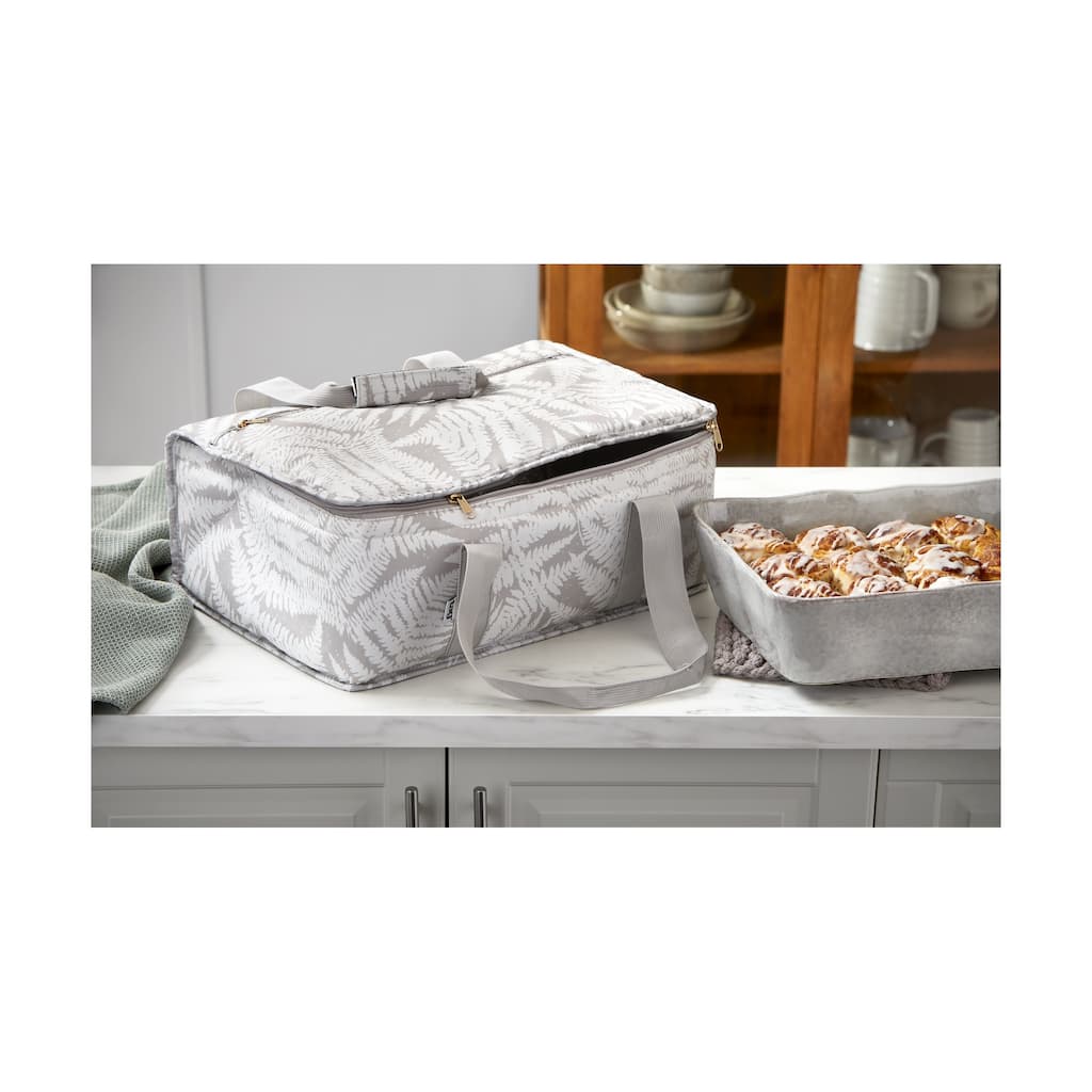 Fern Insulated Casserole Carrier Gray Polyester Kitchen Accessory 8x18x13 Wipe Clean Perfect for Everyday Use