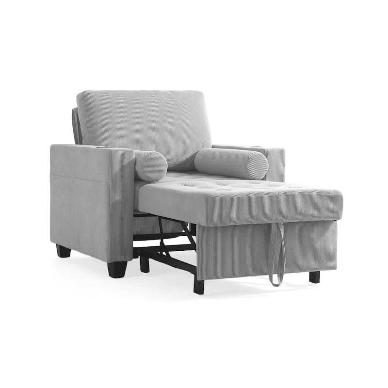 3-in-1 Corduroy Sleeper Sofa Pull-Out Bed Convertible Adjustable Loveseat with USB Port