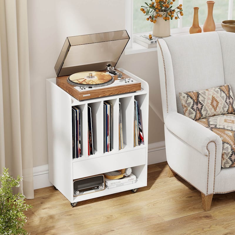 Costway Record Player Stand with Drawer & Record Holder,Lockable - See Details