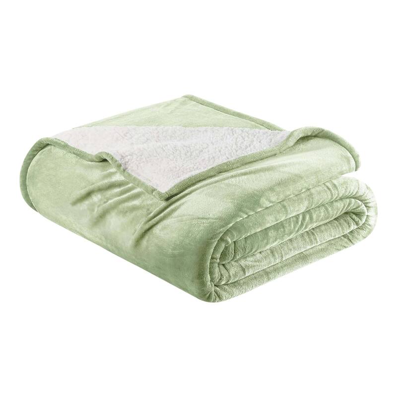 Linery & Co. Velvet Plush Reversible Sherpa Bed Blanket - King / California King - Sage Green