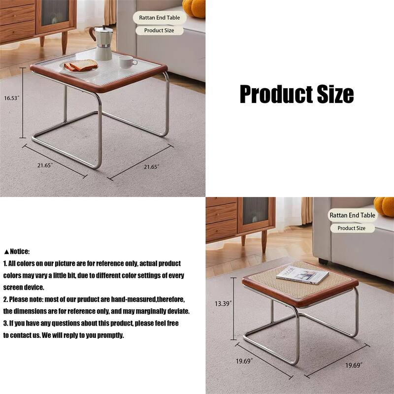 Modern Small Cherry Rattan & Glass Nesting Dining Tables