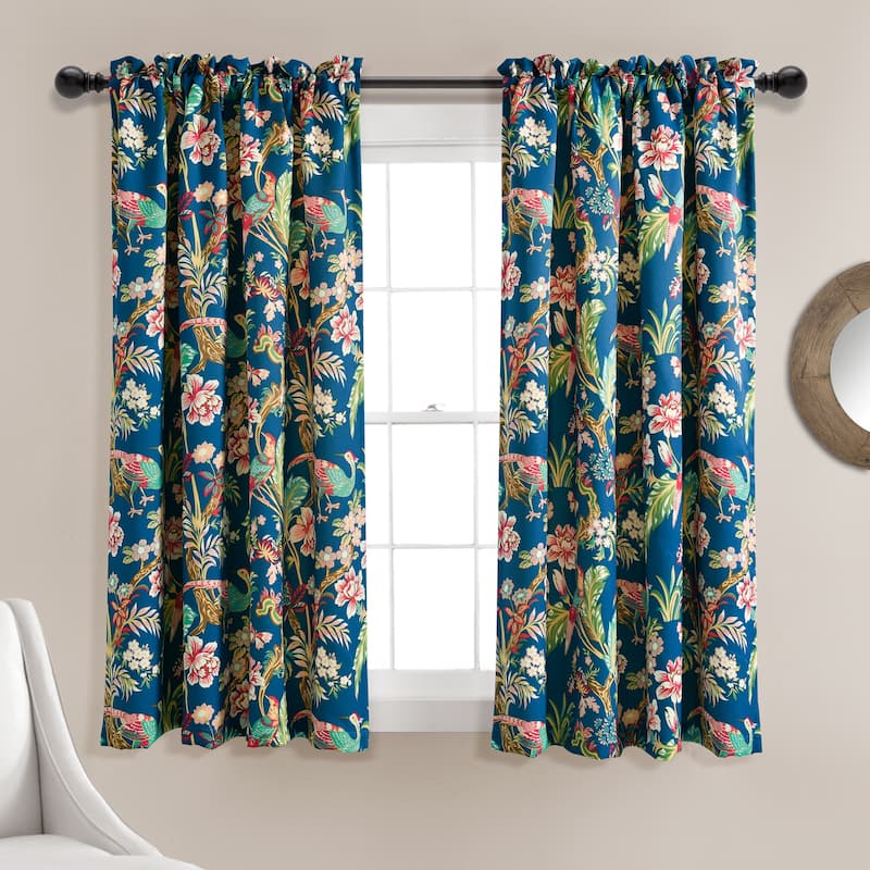 Lush Decor Dolores Room-darkening Floral Curtain Panel Pair - 52" W x 63" L - Navy