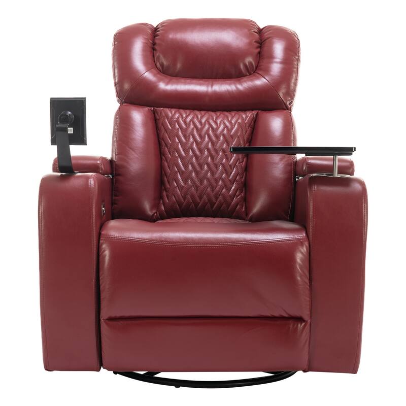 270° Swivel PU Leather Power Recliner with Phone Holder, Cup Holder, USB Port Home Theater Recliner for Living Room