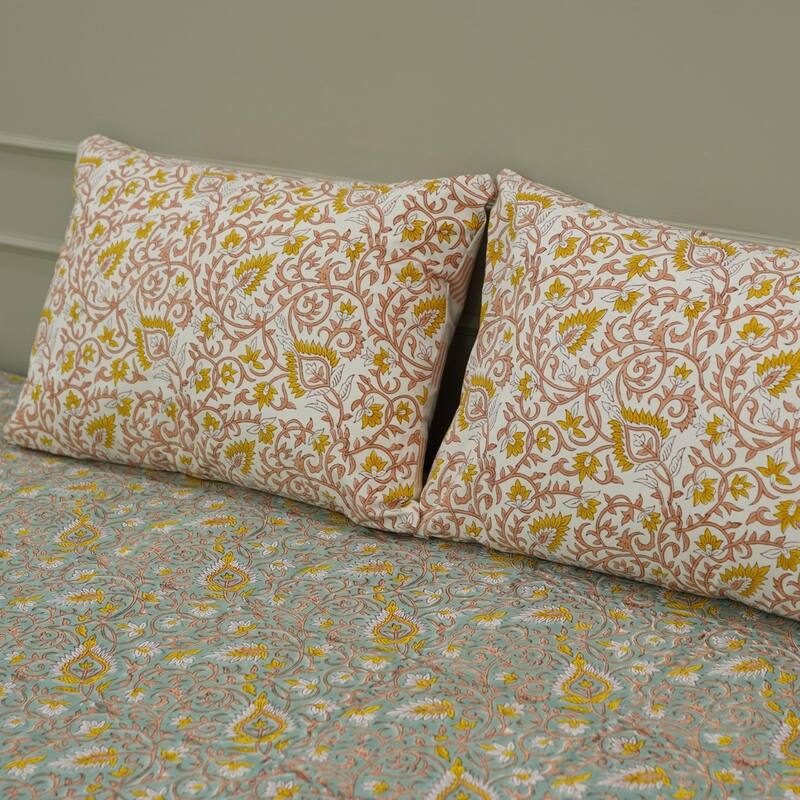 Fabdivine Handmade Block Print Flat Sheet or Bed Sheet Cotton Fabric Floral Home Decor