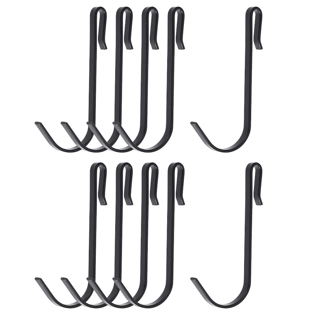 10pcs Stainless Steel J Shaped Hooks, Clip-on Hook Wire Rack Hook Black