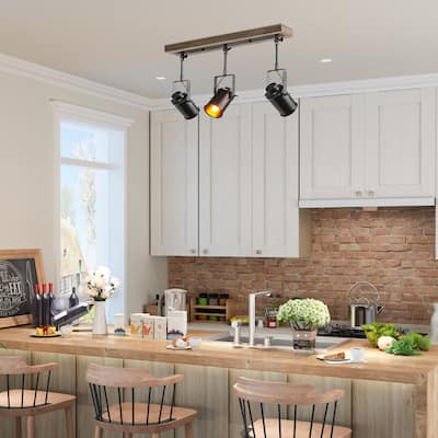 Modern Farmhouse 3-Light Black Track Lighting Adjustable Head Spot Lights - L 26.5" x W 4.75"x H 13.5"