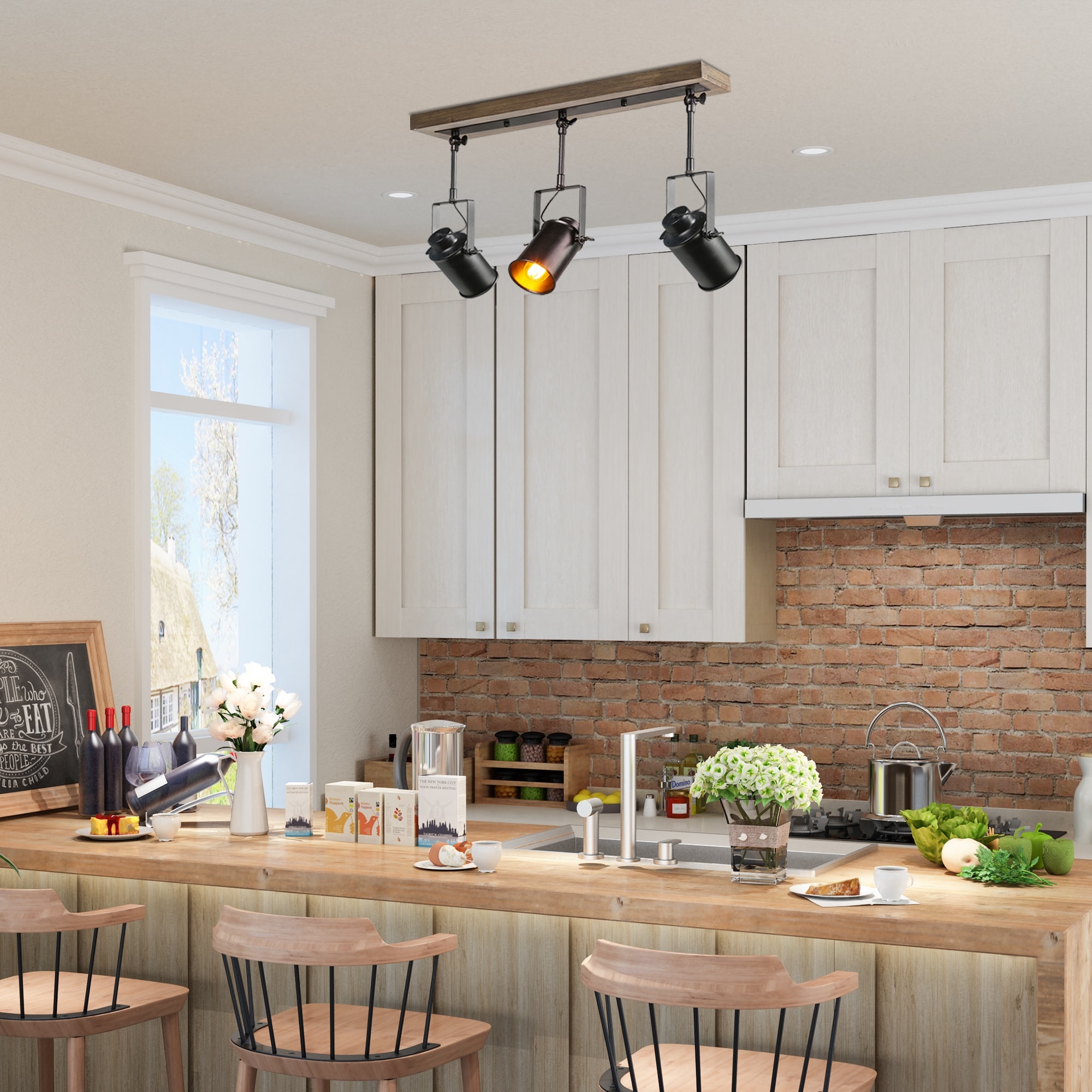 Modern Farmhouse 3-Light Black Track Lighting Adjustable Head Spot Lights - L 26.5" x W 4.75"x H 13.5"
