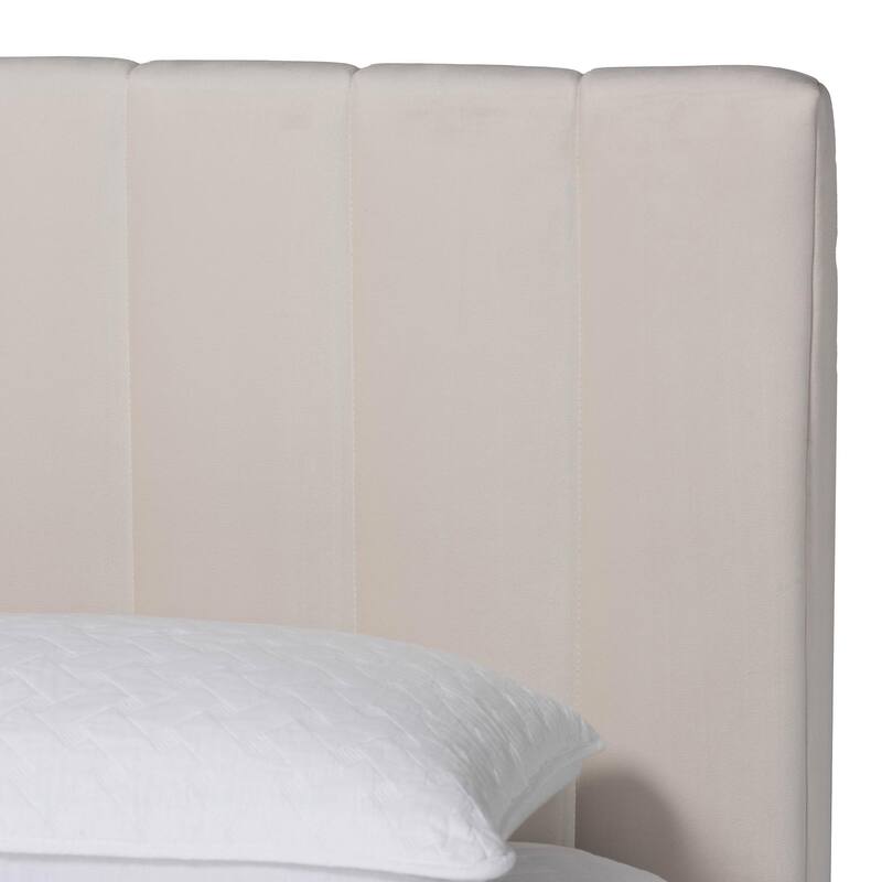 Granger Velvet Upholstered Platform Bed with Channel Tufted Headboard, Modern Low Profile Bed Frame