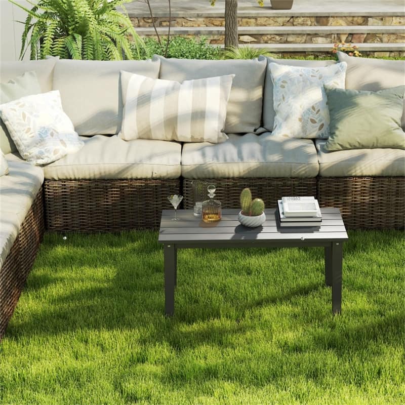 HDPE Outdoor Coffee Table with Slatted Table Top - 35.8" L x 17.3" W x 16.5" H