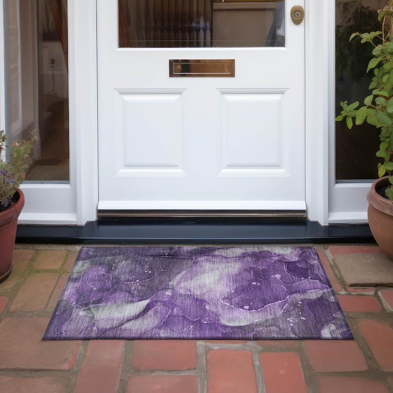 Machine Washable Indoor/ Outdoor Abstract Chantille Rug