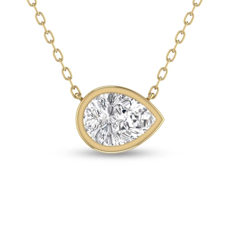 Marquee Lab Grown 1/2 Carat Pear Shaped Bezel Set Diamond Solitaire Pendant in 14K Yellow Gold