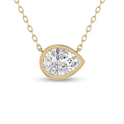 Marquee Lab Grown 3/4 Carat Pear Shaped Bezel Set Diamond Solitaire Pendant in 14K Yellow Gold