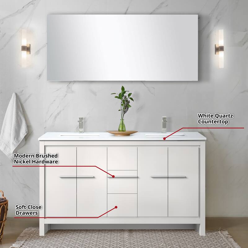 Lafarre Bath Vanity Quartz Top, Sink, Mirror & Brushed Nickel Faucet