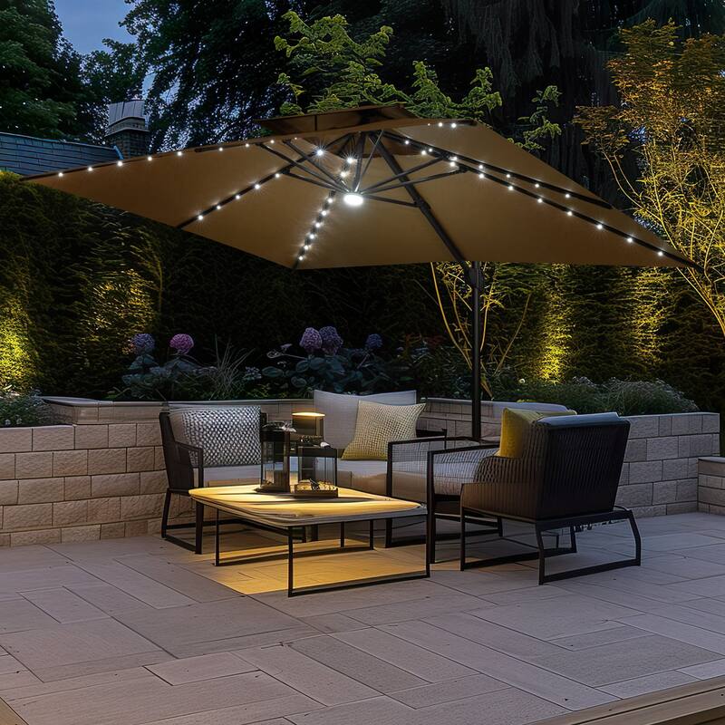 10 FT x 13 FT Outdoor LED Lighted Double Top Patio Cantilever Umbrella