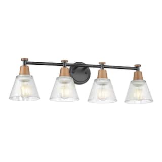 4-Light Bathroom Vanity Lighting with Wood Grain Paint
