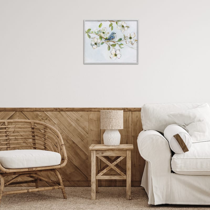 Stupell Bird Perched on Dogwood Framed Giclee Art Design By Sally Swatland