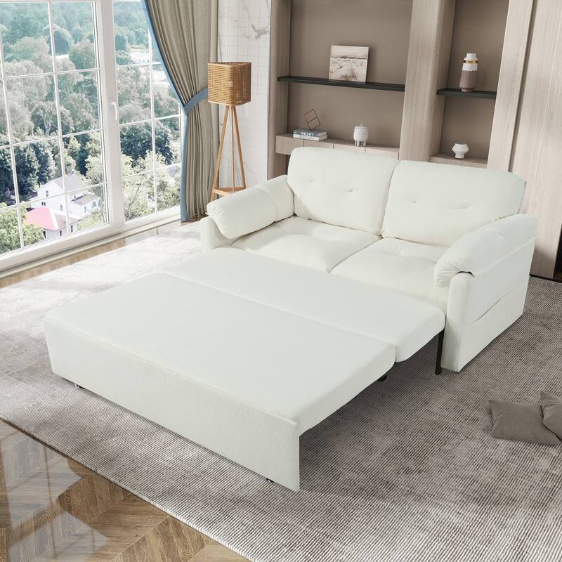Multi-Functional Chenille Loveseat Sofa Convertible Pull Out Queen Size Sofa Bed with Thickened Cushions and Side Pockets