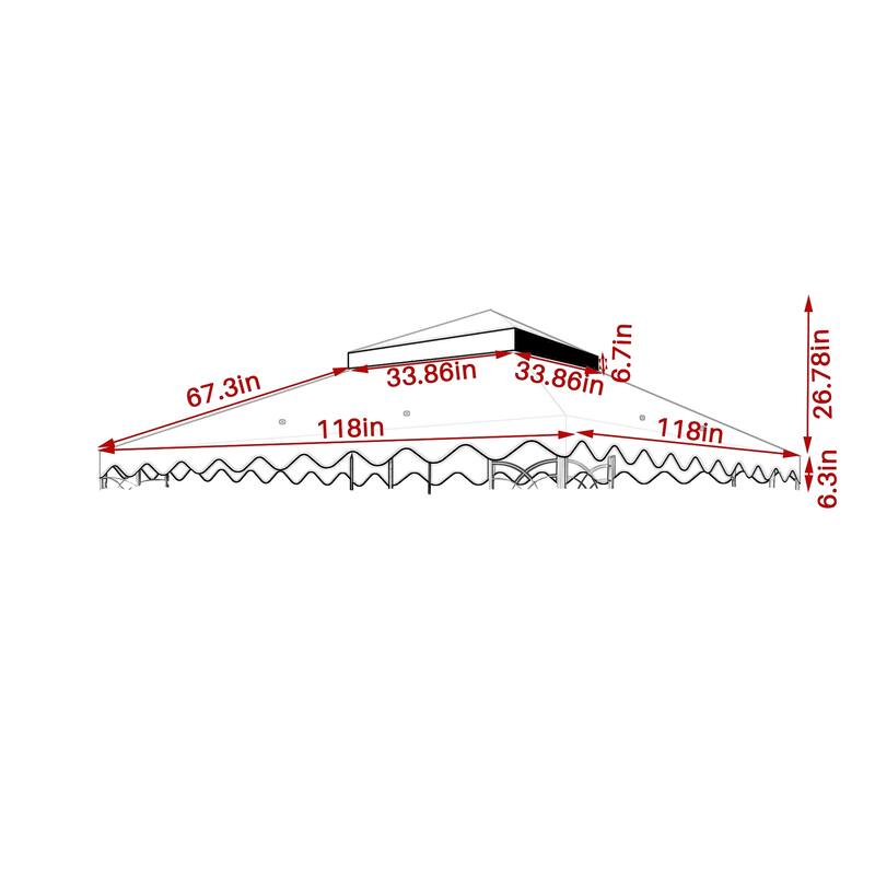 10x10 Ft Outdoor Patio Gazebo Replacement Canopy, Double Tiered Roof Cover with Wavy Border - Red