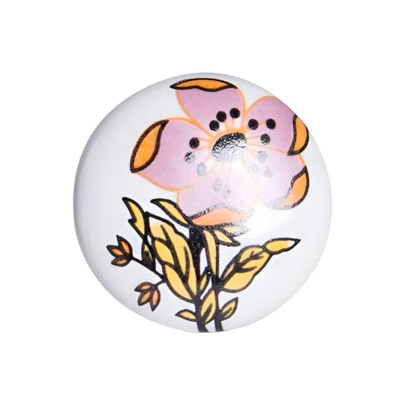 Set of 12 Pink White Floral Ceramic Drawer Knobs Hand-Painted Round Cabinet Pulls for Living Room Decor - 1.5” x 1.5” x 1.5”