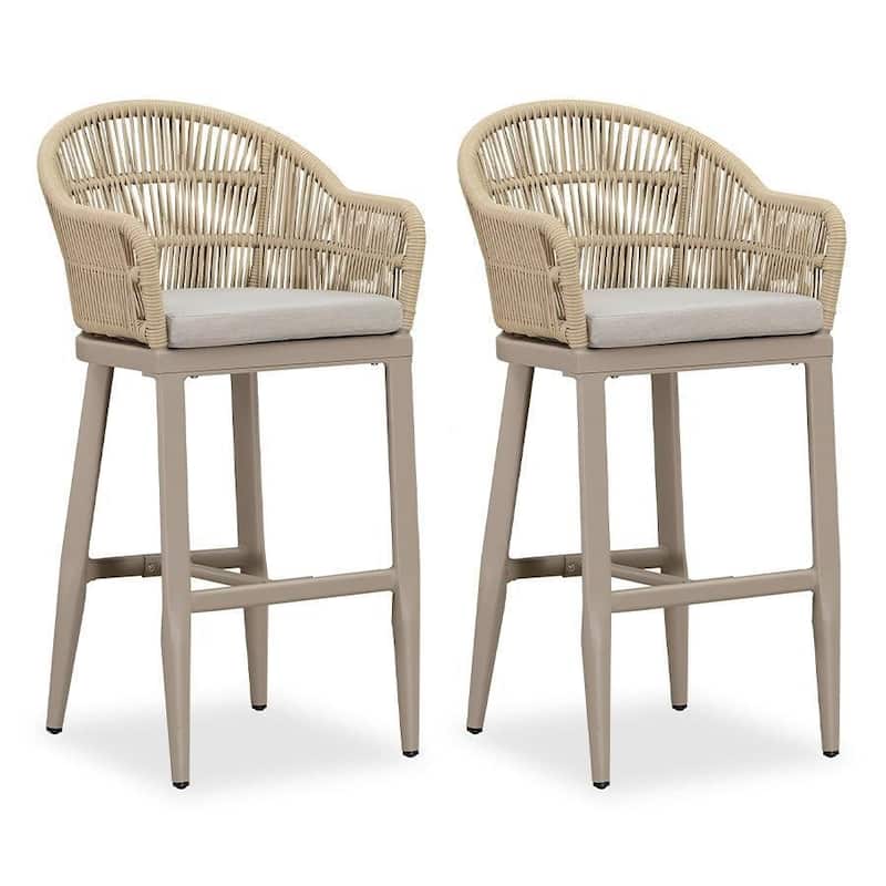 PURPLE LEAF Outdoor Dining Chairs Set of 2 Patio Counter Height Bar Stool with Cushion - Cream-High stool